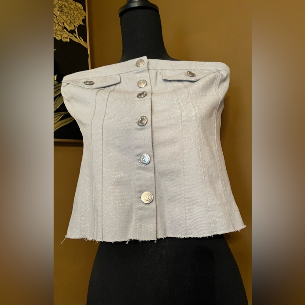Zara Light Denim Button Up Tube Top New - Picture 1 of 12